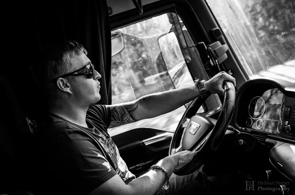 A truck driver driving in his truck who took me along from Berlin to Hamburg