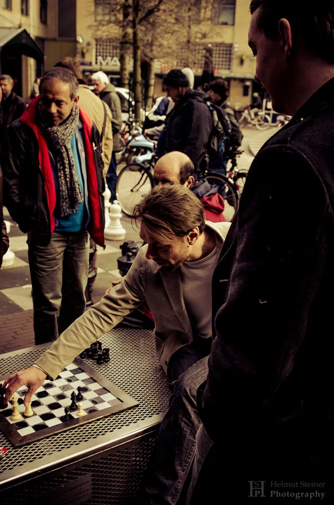 Guys playing chess in Amsterdam