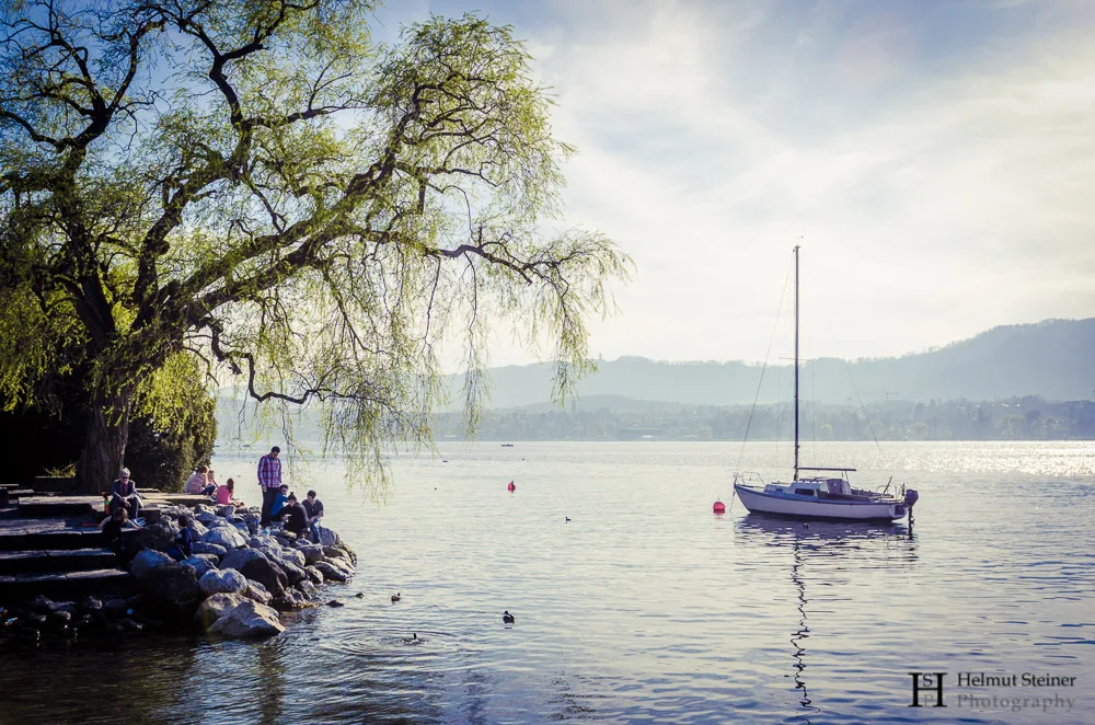 Lake Zurich with a small sailing boat
