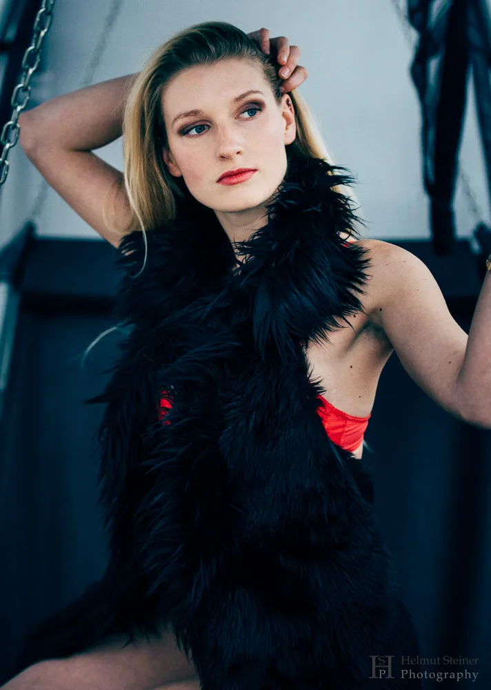 Girl in red lingerie; boudoir photography