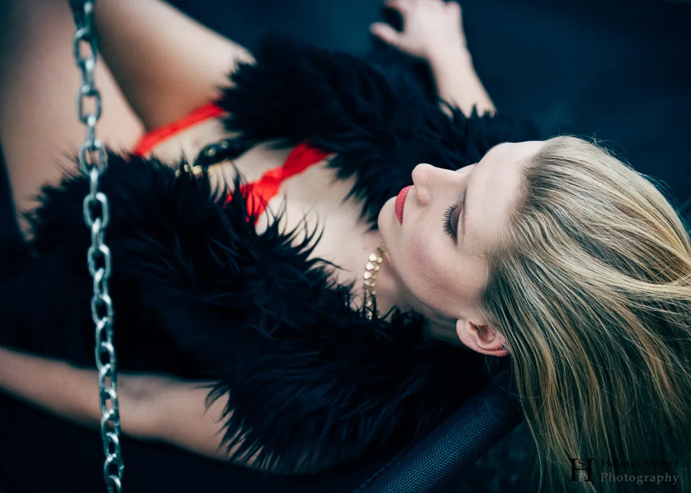 Girl in red lingerie; boudoir photography
