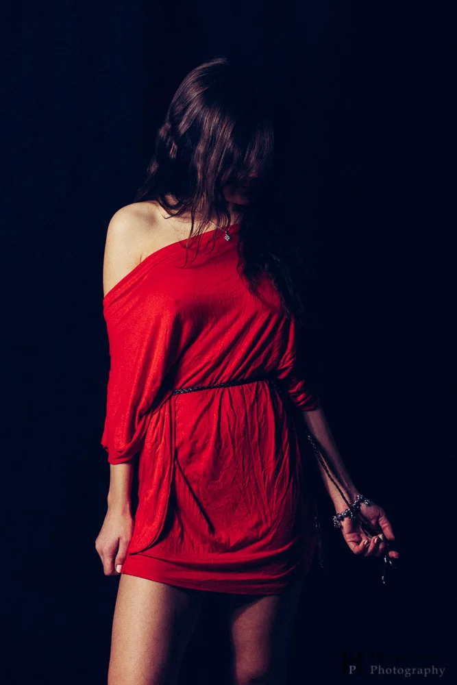 Young woman in red dress